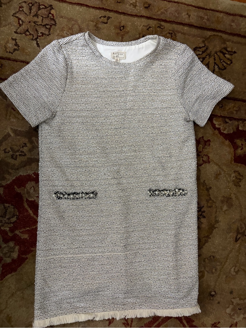 Hayden Girls Tweed Shift Dress Pearl Detail Size M